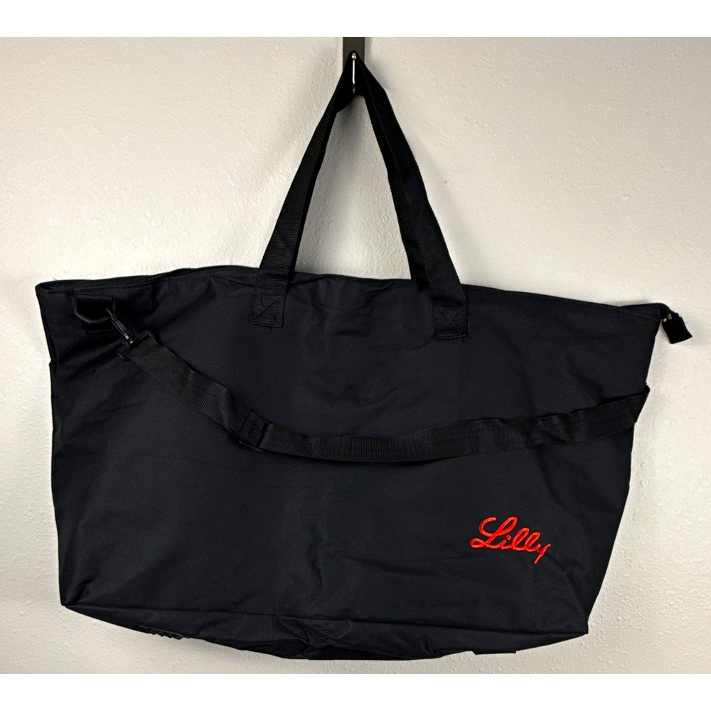 Black Large Travel Tote Weekender Bag Shoulder Strap Embroidered "Lilly"